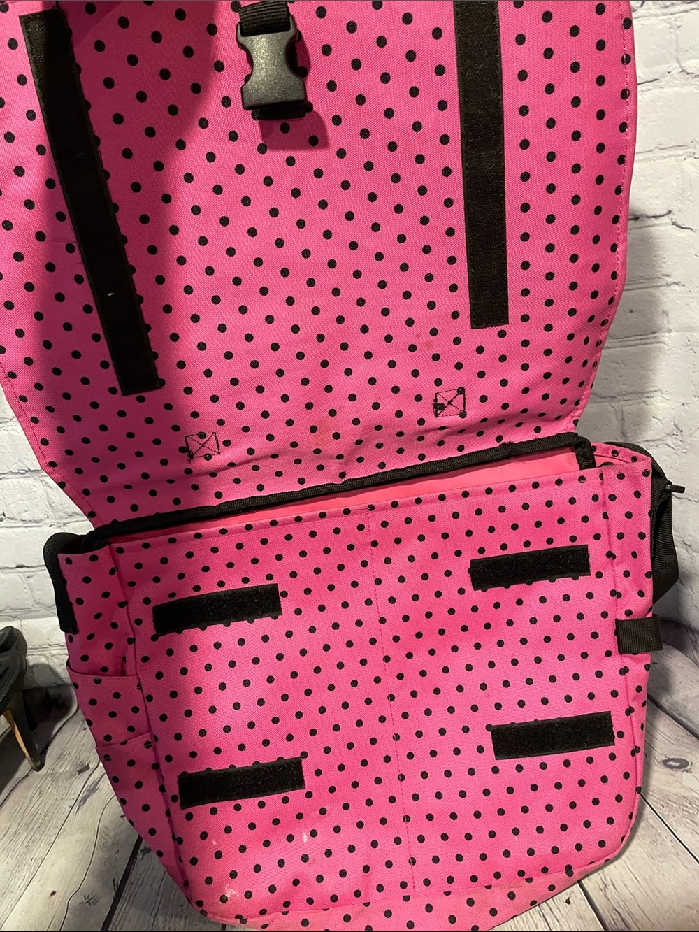 Dickies Pink Black Polka Dot Crossbody Messenger Bag - Picture 7 of 10